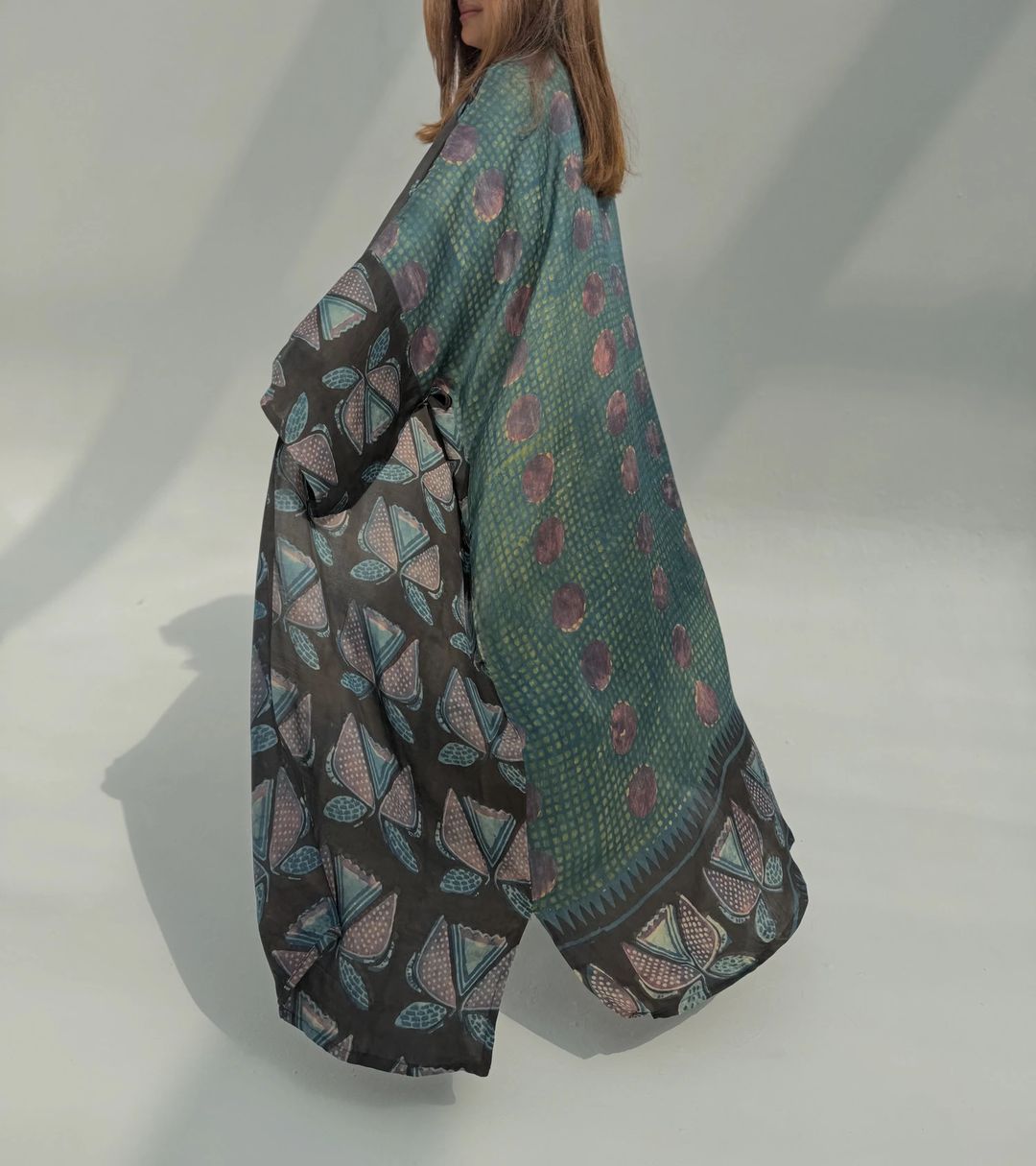 Bisht Pure Silk Handblock Abaya U 9 - 8