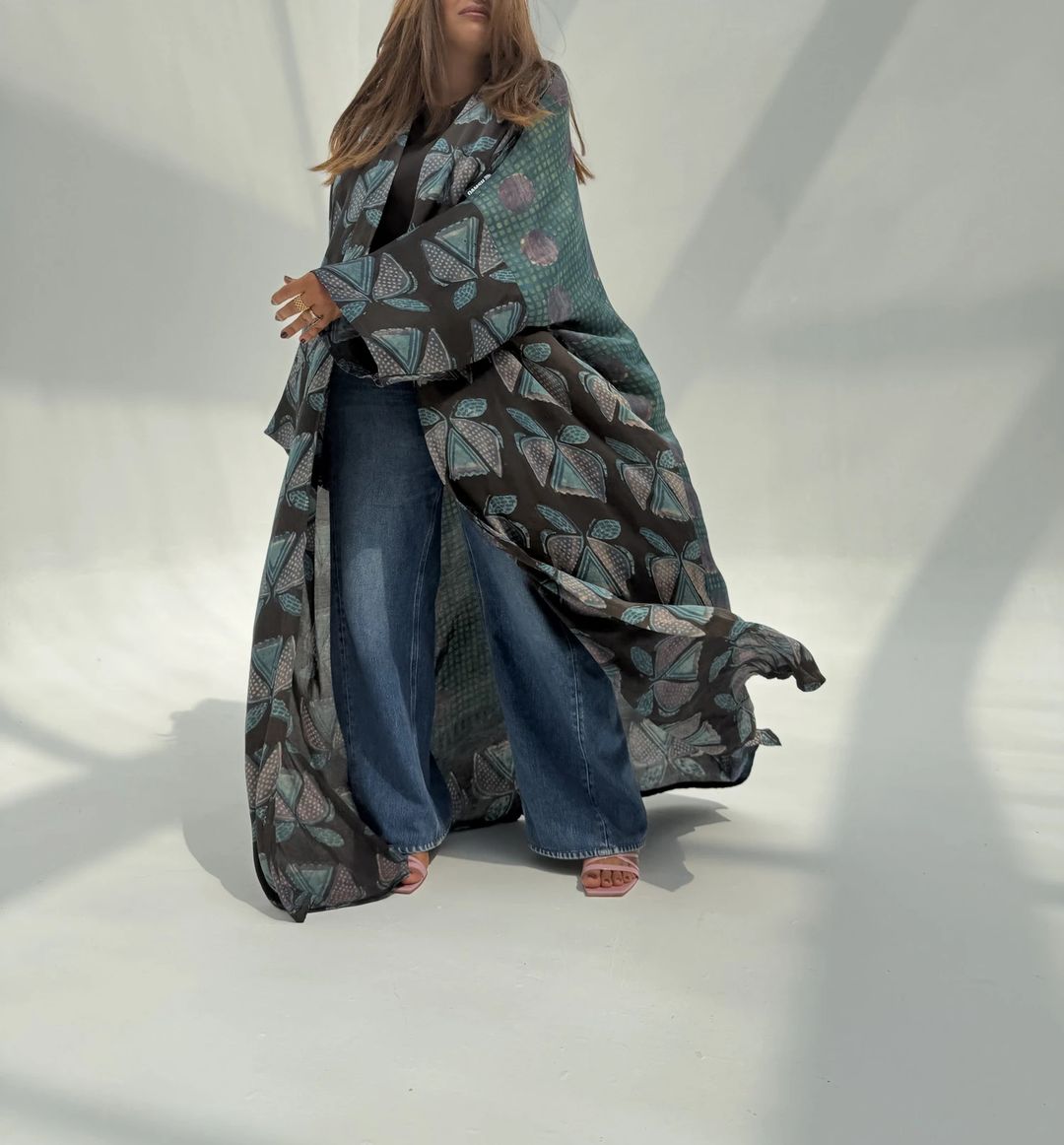 Bisht Pure Silk Handblock Abaya U 9 - 12