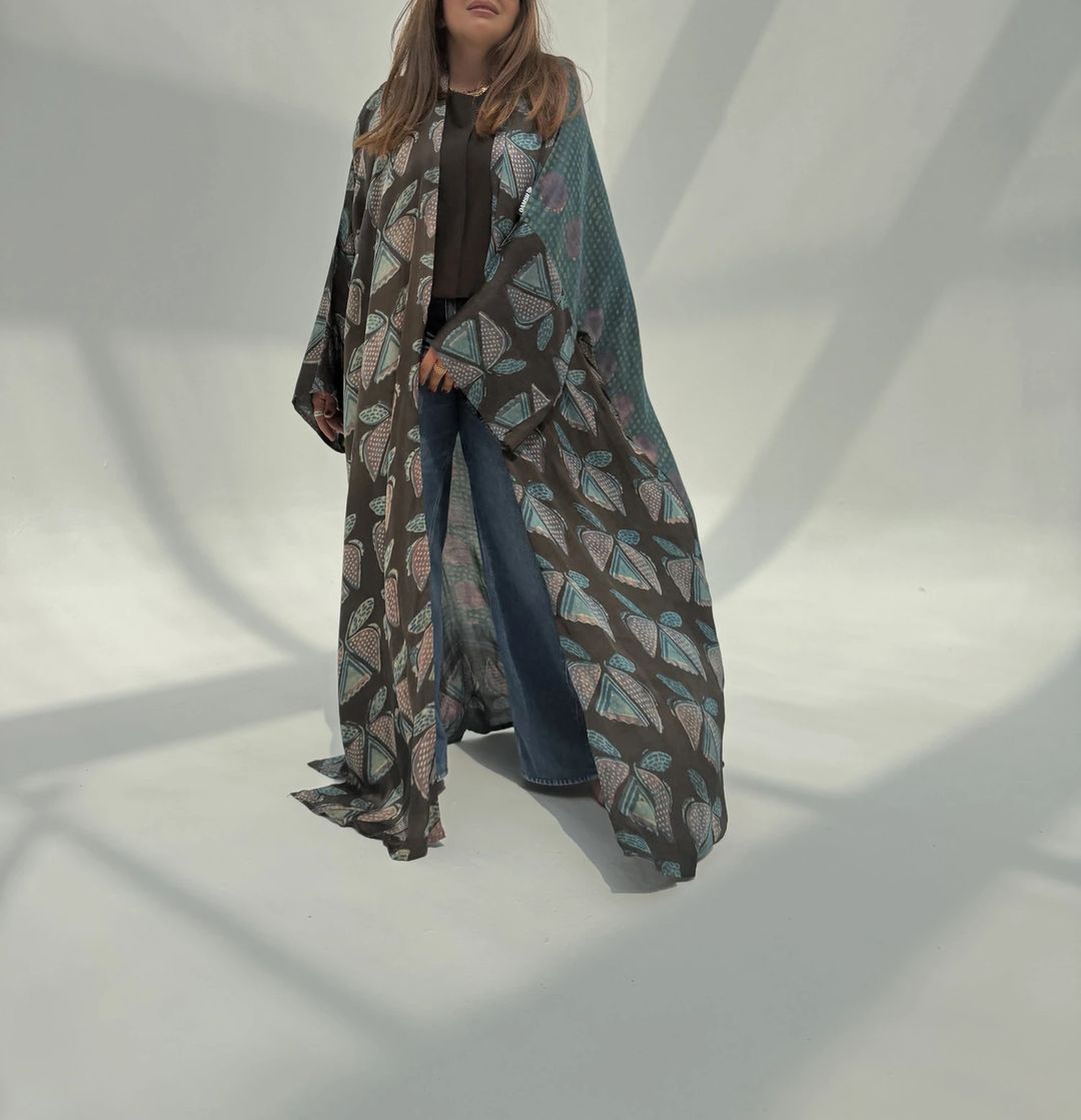 Bisht Pure Silk Handblock Abaya U 9 - 14