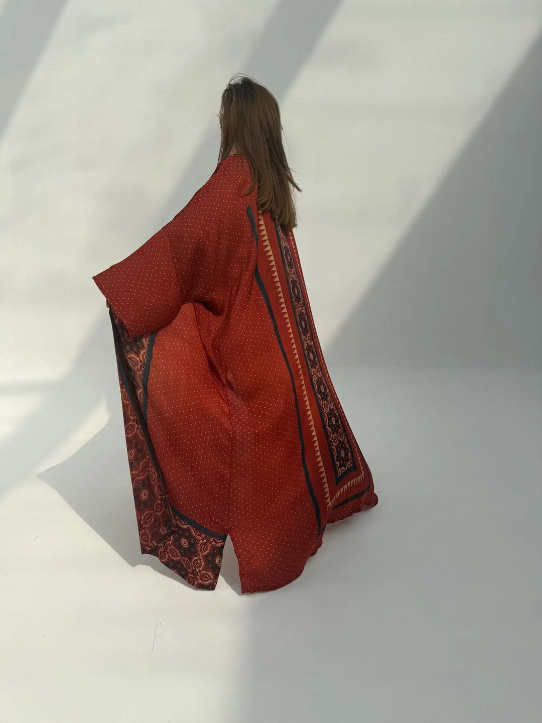Bisht Pure Silk Handblock Abaya C17 - 1