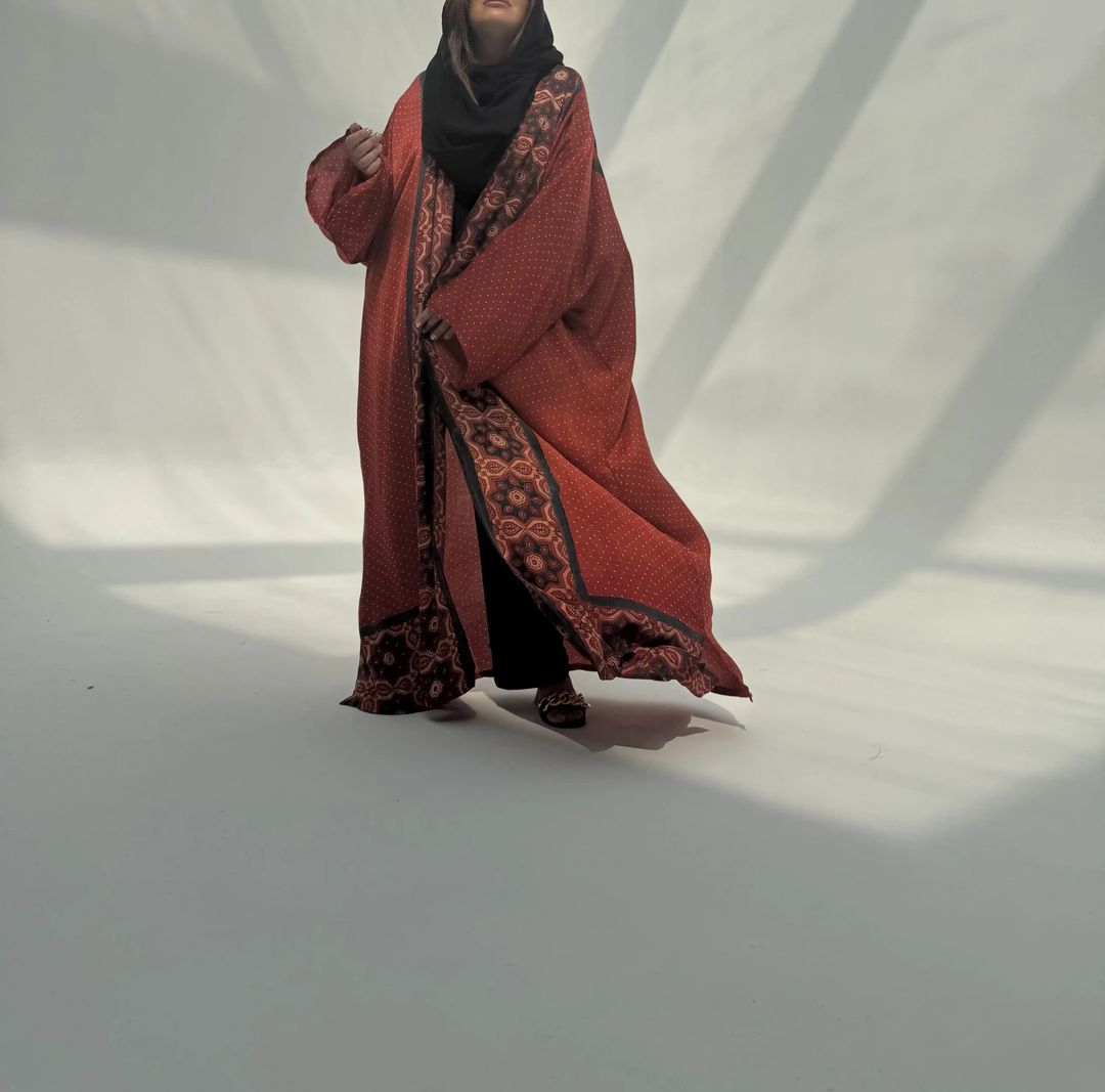 Bisht Pure Silk Handblock Abaya C17 - 11