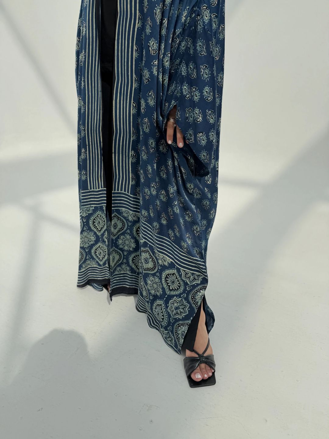 Bisht Pure Silk Handblock Abaya C18 - 6