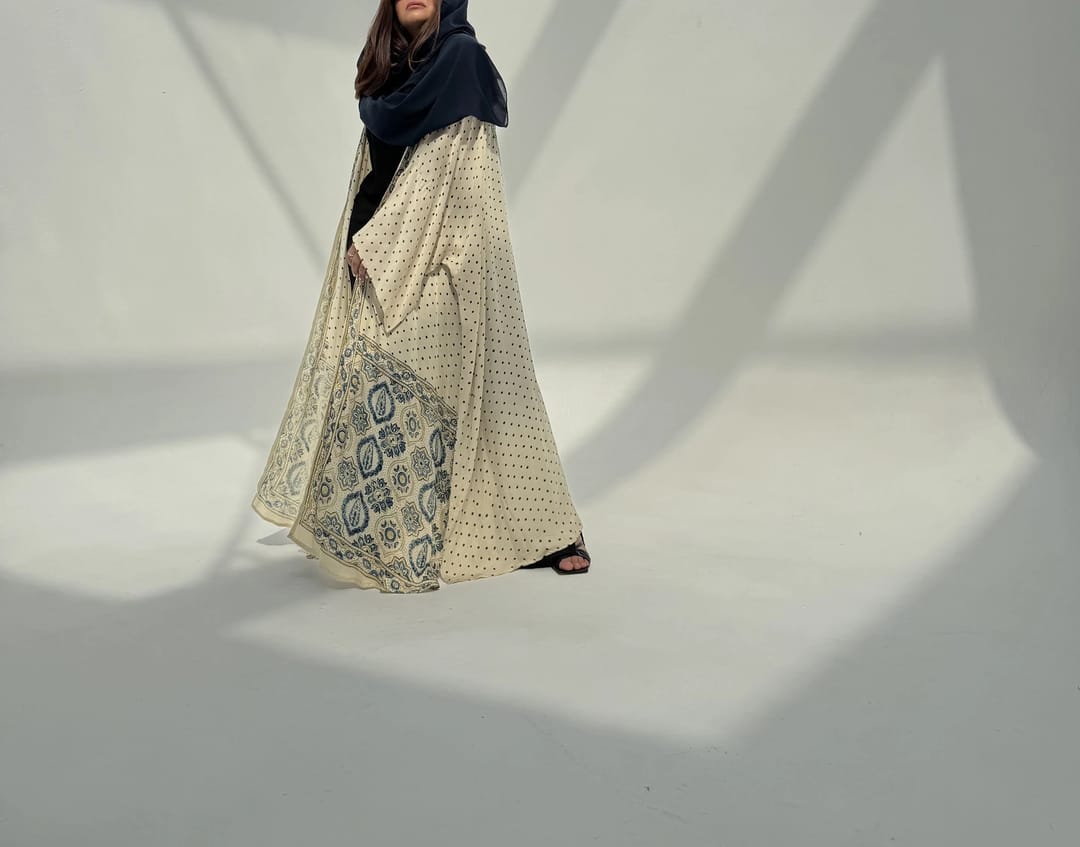 Bisht Pure Silk Handblock Abaya C19 - 5