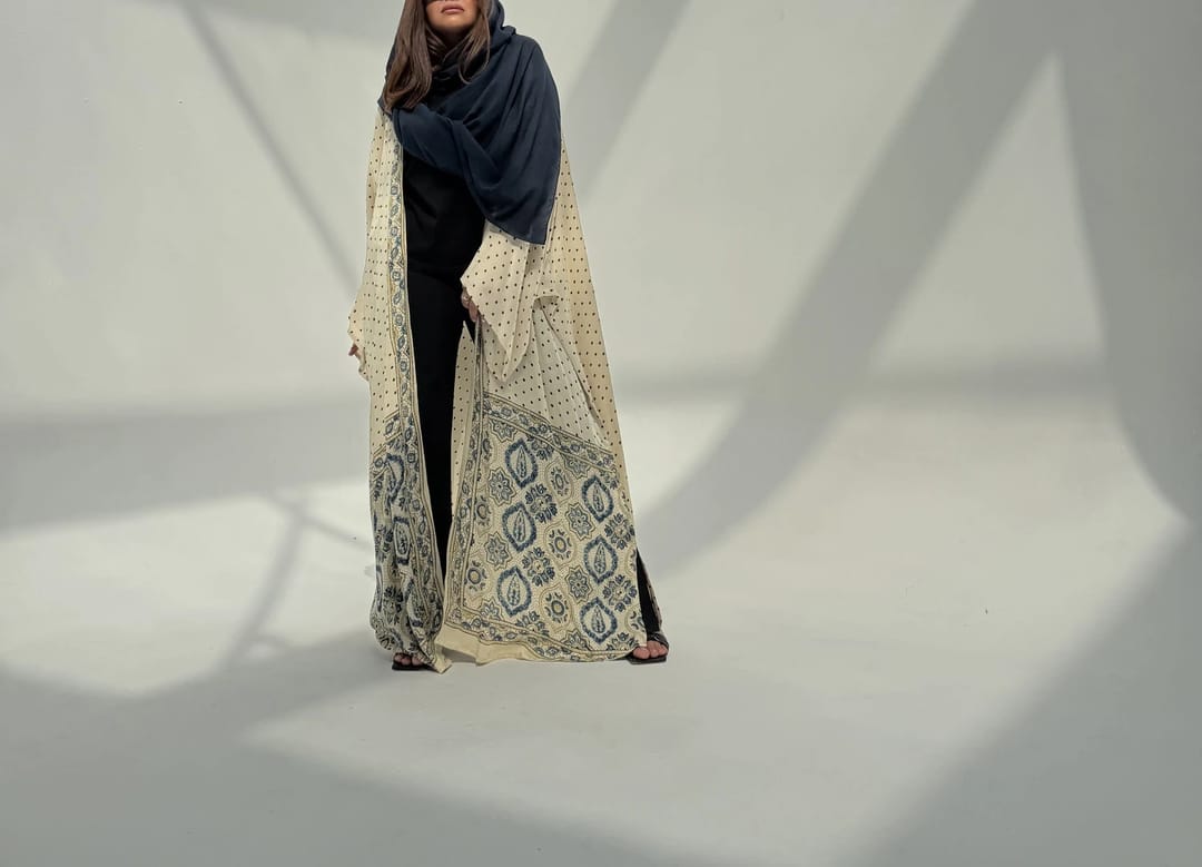 Bisht Pure Silk Handblock Abaya C19 - 2