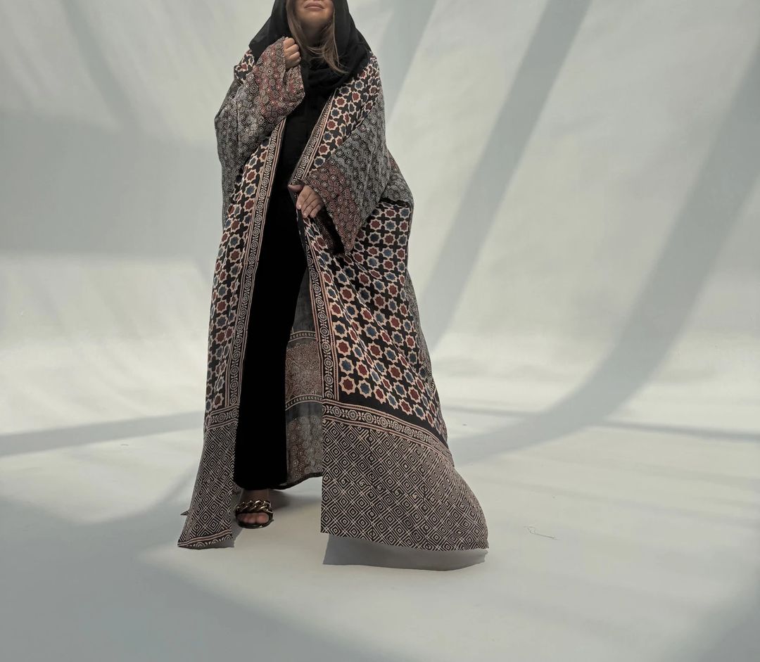 Bisht Pure Silk Handblock Abaya C14 - 12