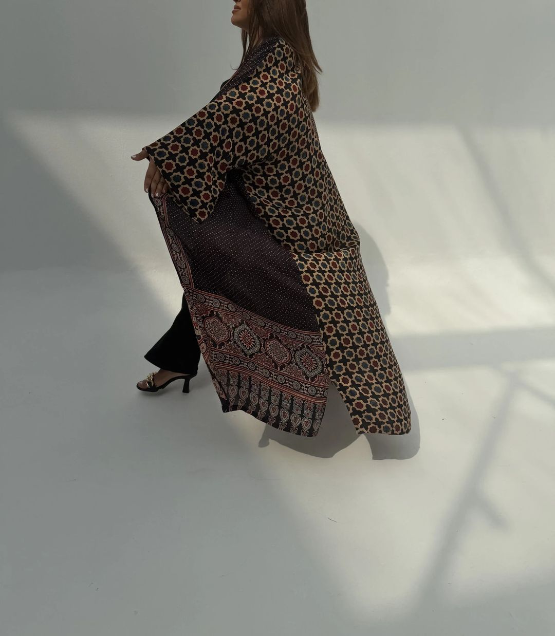 Bisht Pure Silk Handblock Abaya C16 - 1