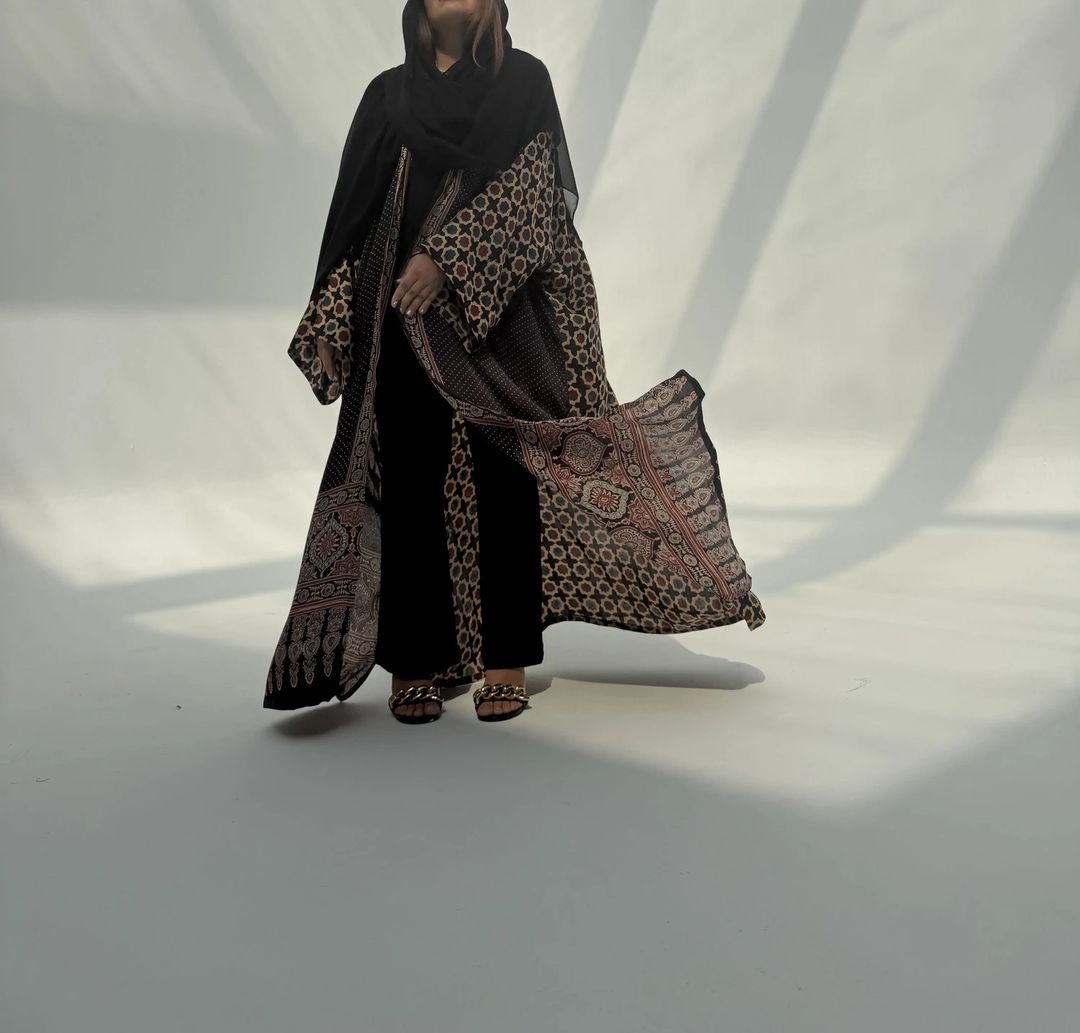 Bisht Pure Silk Handblock Abaya C16 - 7