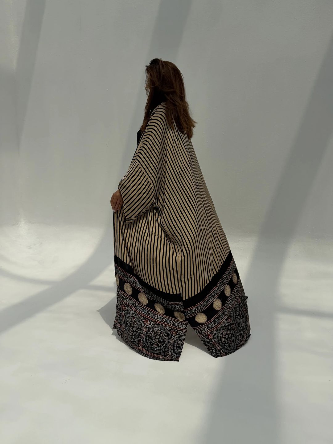 Bisht Pure Silk Handblock Abaya M3 - 9