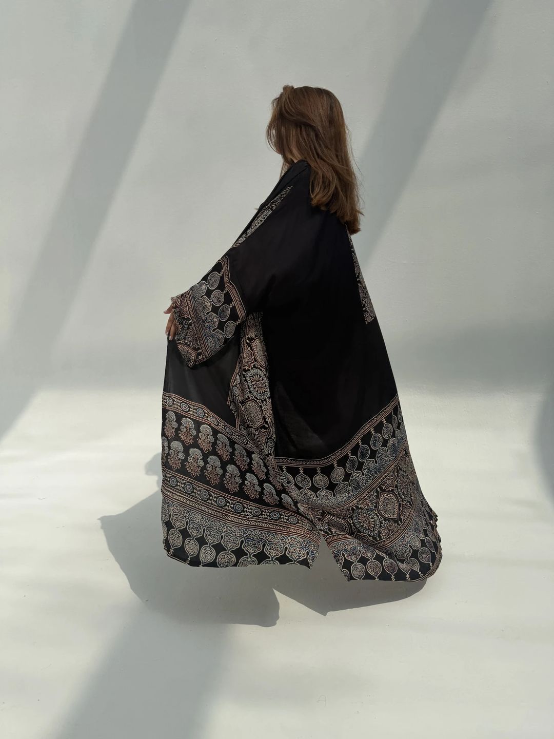Bisht Pure Silk Handblock Abaya C8 - 4