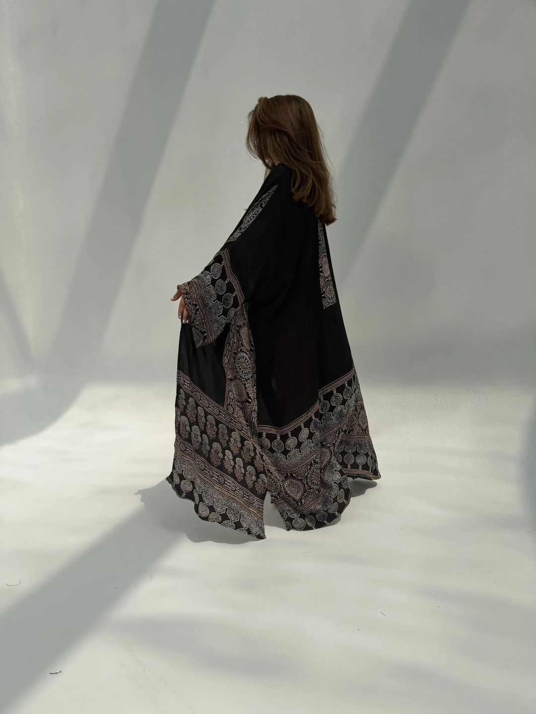 Bisht Pure Silk Handblock Abaya C8 - 12