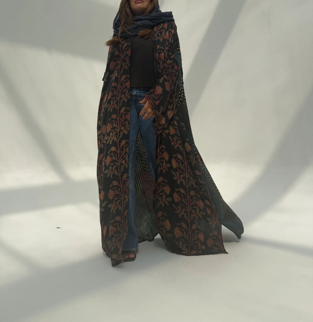 Bisht Pure Silk Handblock Abaya U 2 - 2