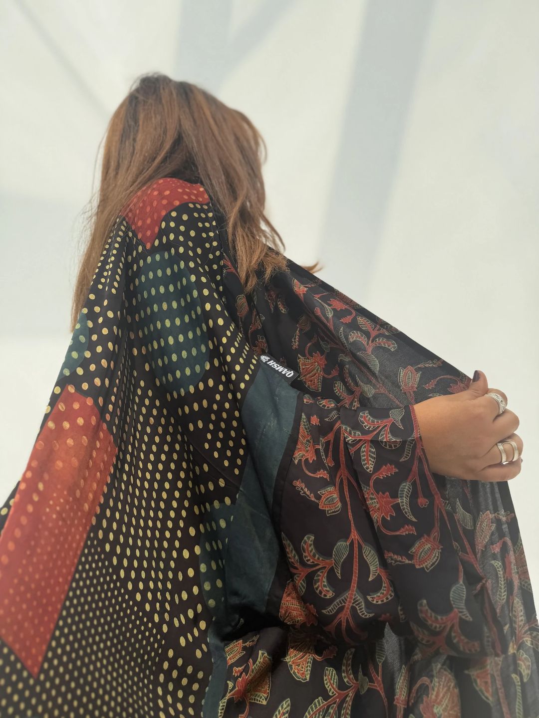 Bisht Pure Silk Handblock Abaya U 2 - 4