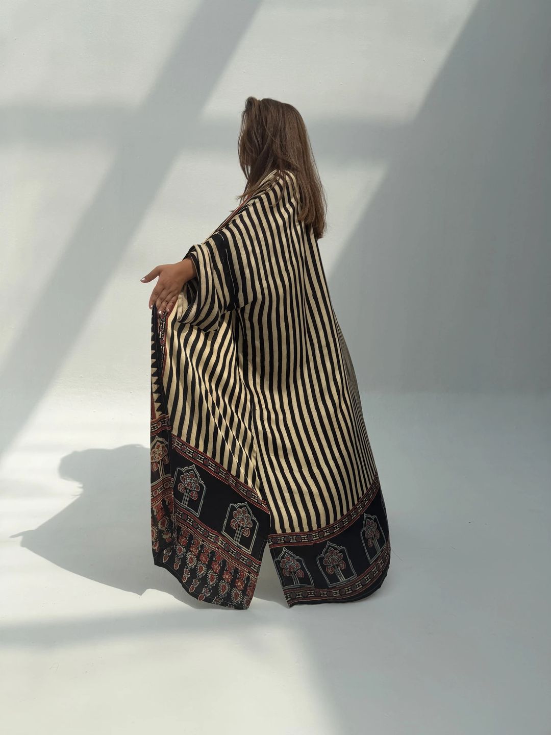 Bisht Pure Silk Handblock Abaya C10 - 3