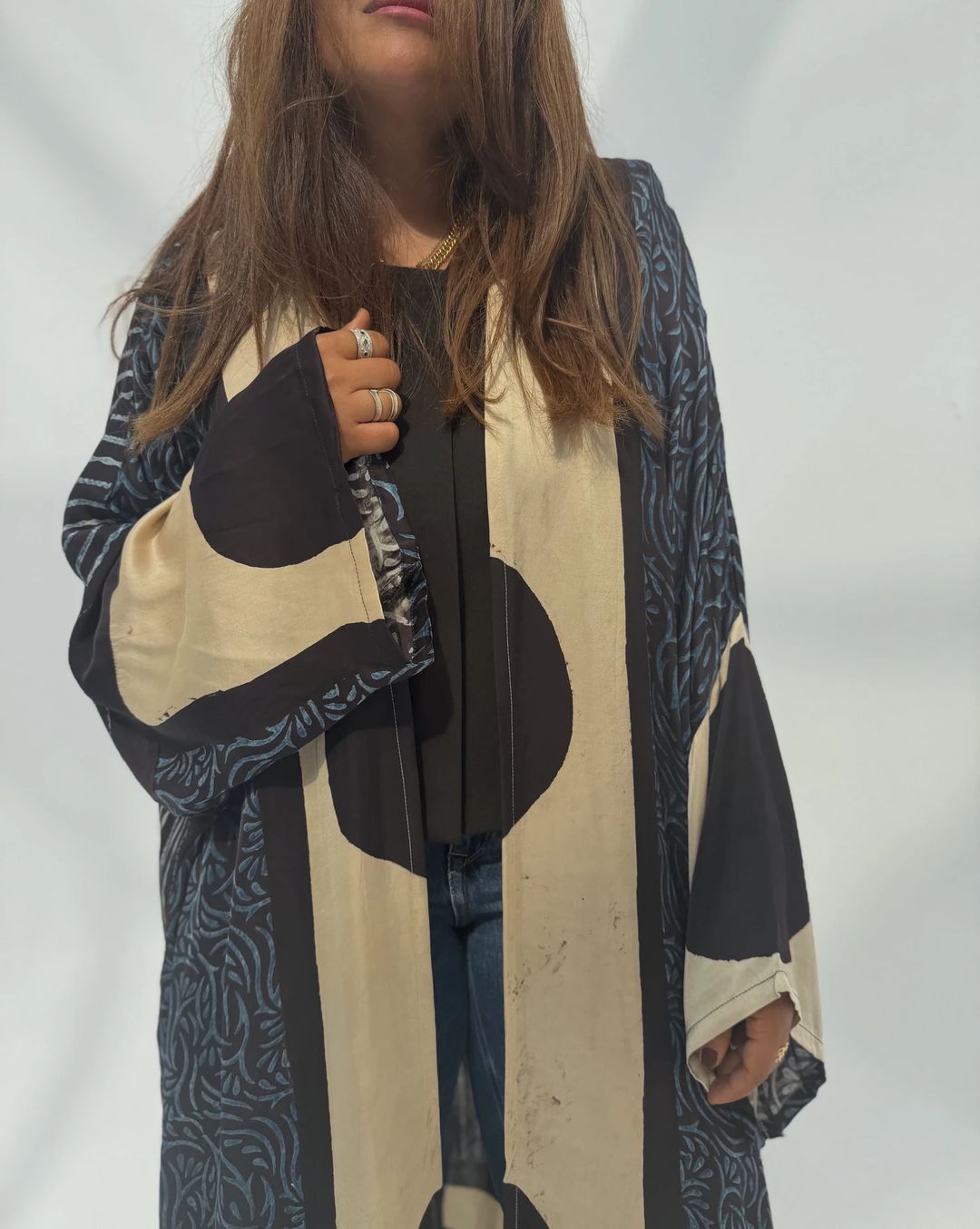 Bisht Pure Silk Handblock Abaya U15 - 9