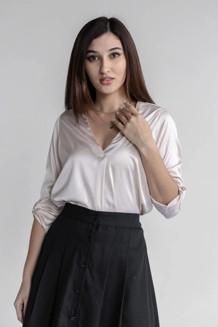 Women’s Satin Shirt & Cotton Skirt Set – Two Piece | SK05 - 3