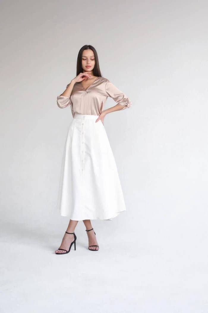 Women’s Satin Shirt & Cotton Skirt Set – Two Piece | SK05 - 2
