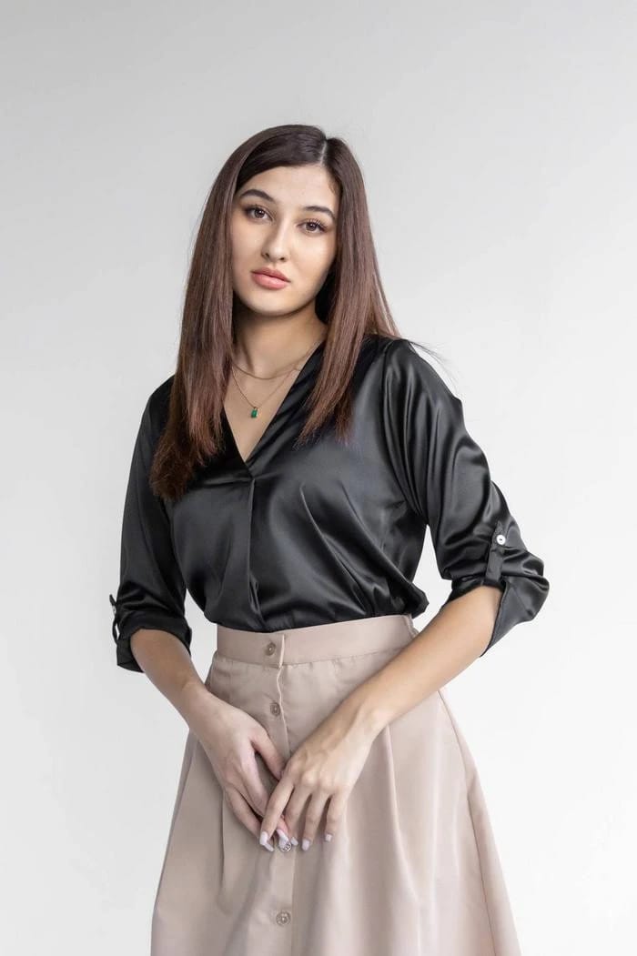 Women’s Satin Shirt & Cotton Skirt Set – Two Piece | SK05 - 6