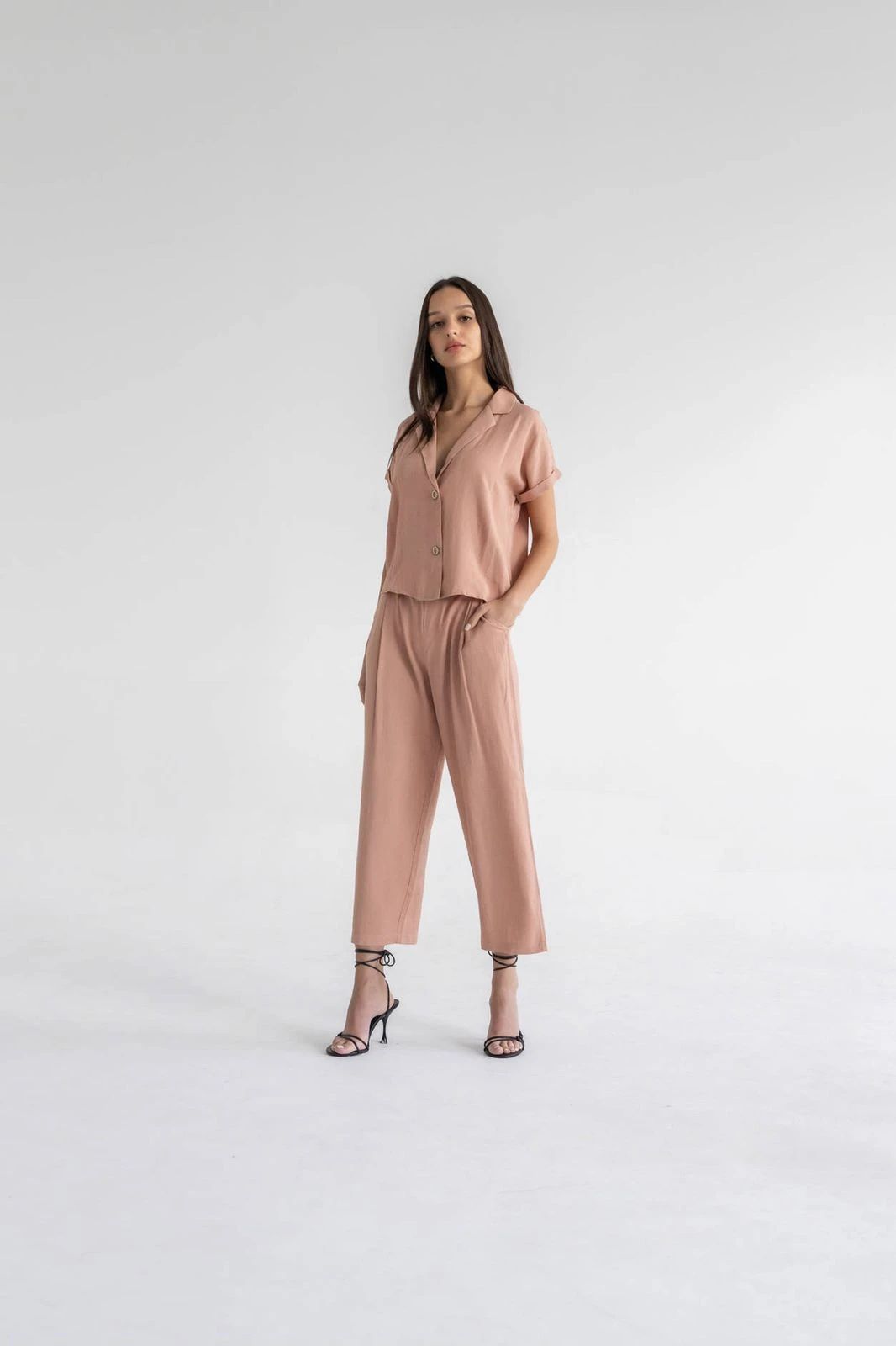 Women’s Linen Two-Piece Set – Button Front Shirt & Pants | ML302 - 5