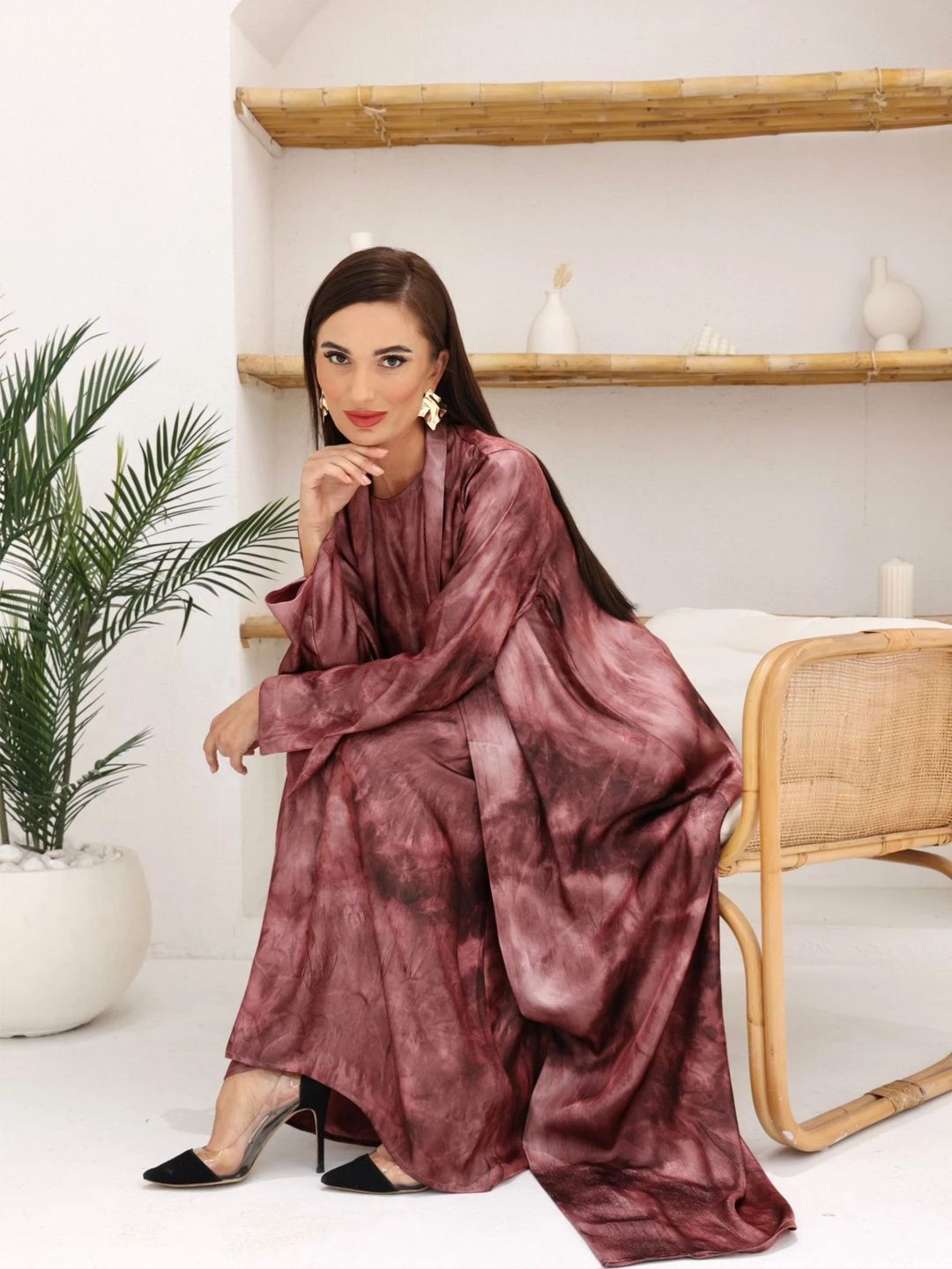 طقم عباية نسائي أنيق – عباية + دريس + شيلة | wb165 - 16