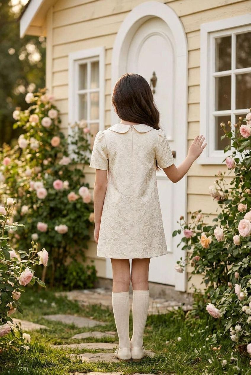 Warm Cream Jacquard Dress - 3