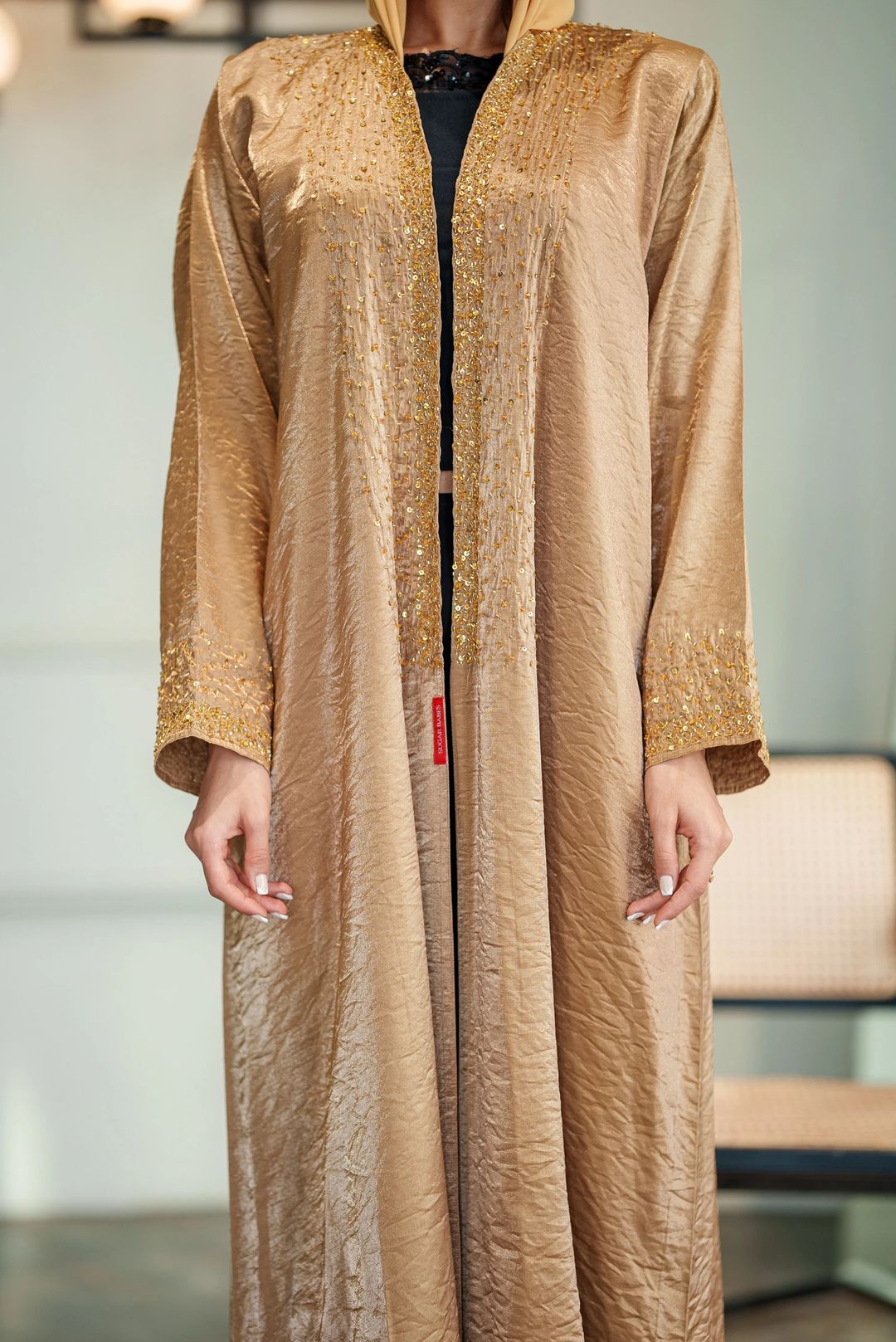 Cream embroidery abaya - 1