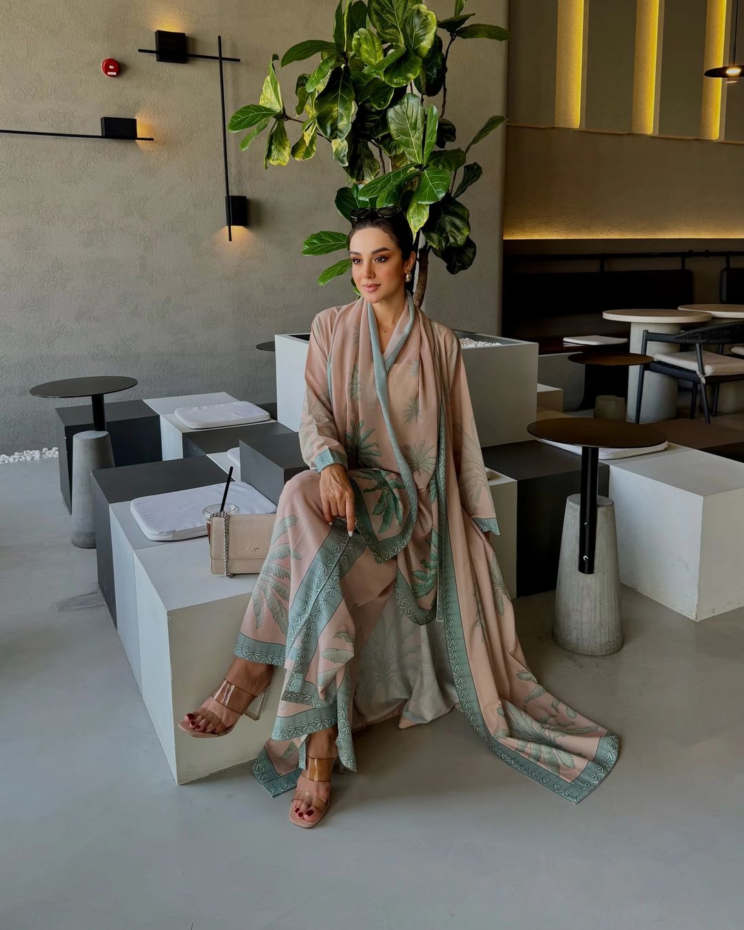 Sugar Babes Classic Palm Printed Abaya Set – Matching Trousers & Scarf - 2