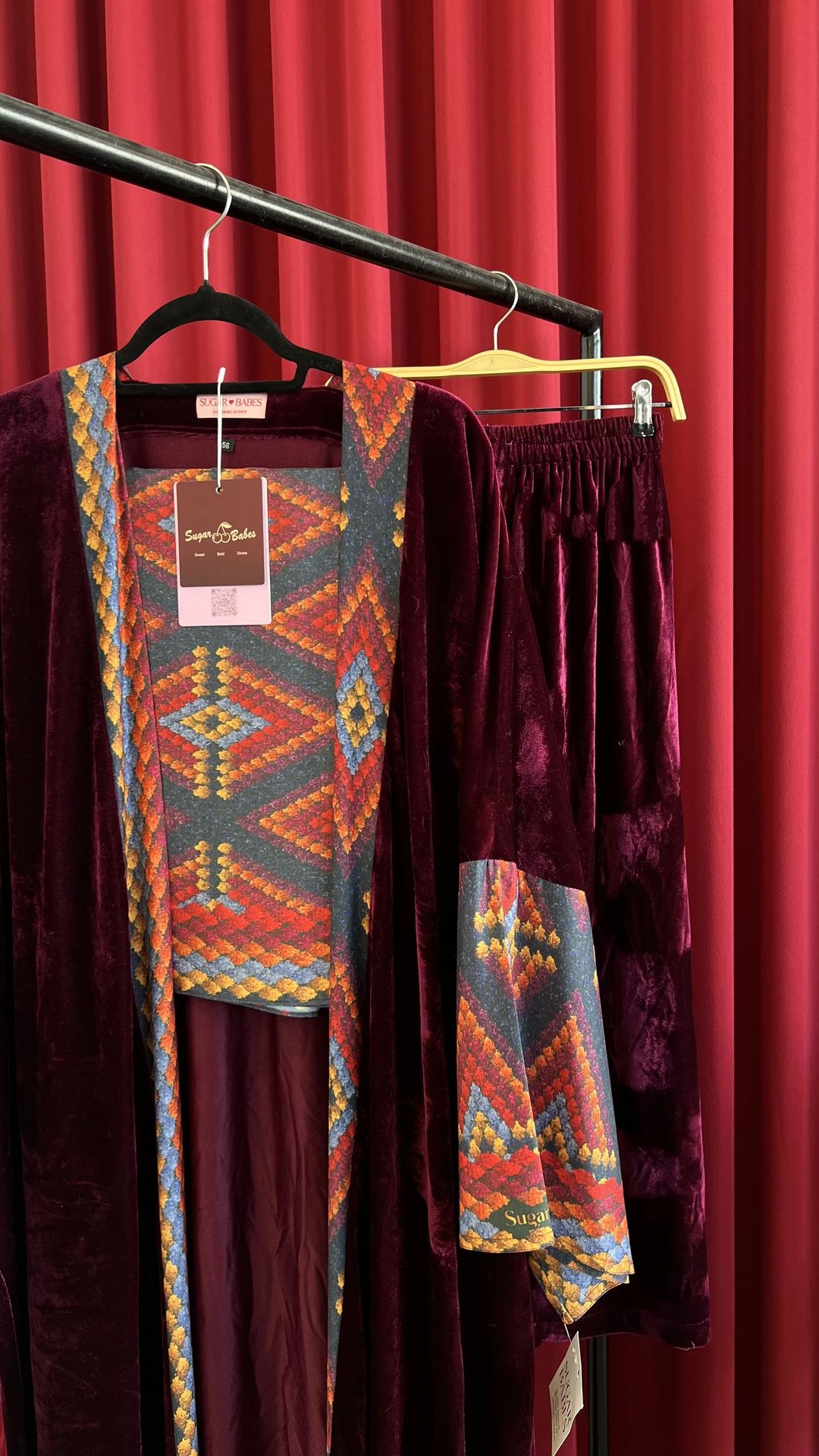 Velvet Abaya with Trouser- Maroon - 3