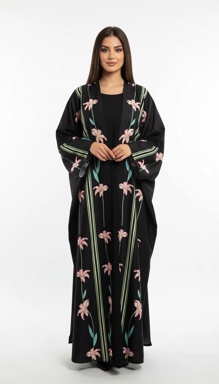 Flower Black Abaya - 2