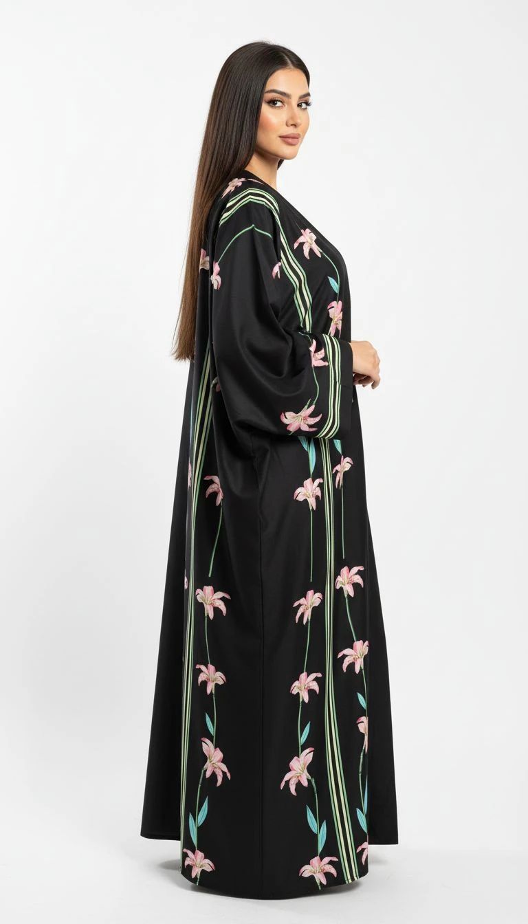 Flower Black Abaya - 3