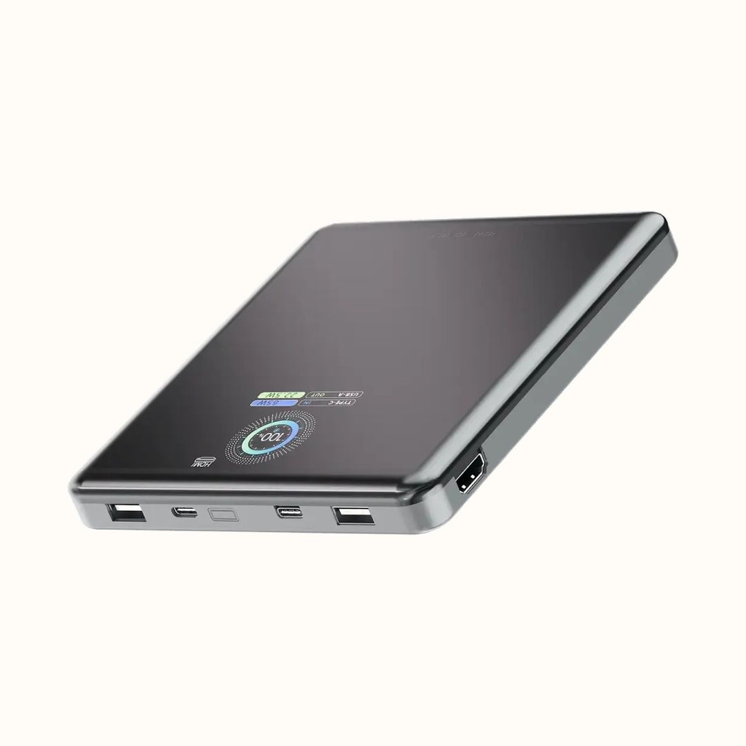 Powerology VoltStream 20000mAh Laptop Power Bank, PD 100W Fast Charging, 4K HDMI Output with Screen Mirroring, Smart Power Display, Dual USB-C + USB-A, 100W USB-C Cable Included - Black - 2