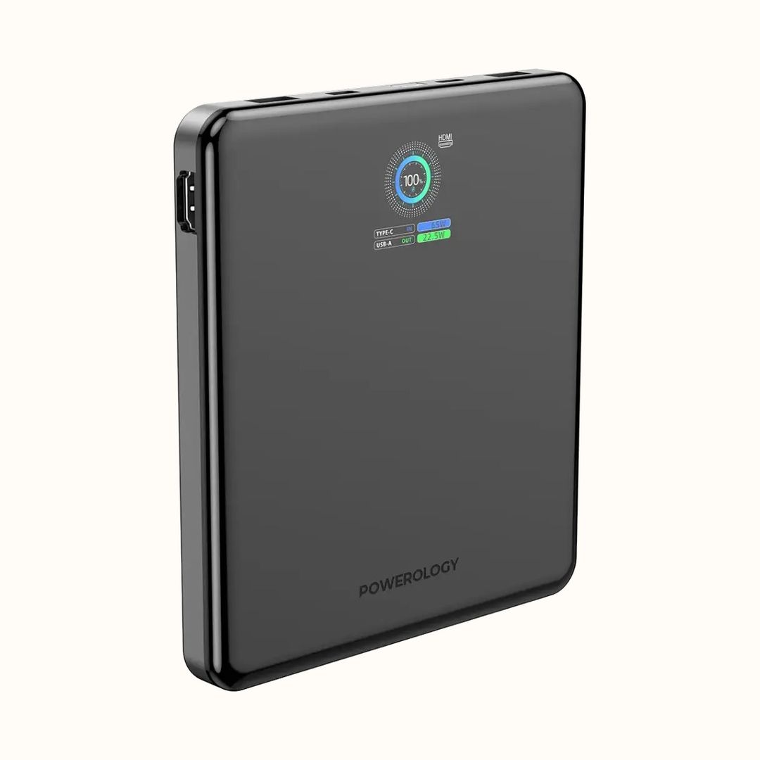 Powerology VoltStream 20000mAh Laptop Power Bank, PD 100W Fast Charging, 4K HDMI Output with Screen Mirroring, Smart Power Display, Dual USB-C + USB-A, 100W USB-C Cable Included - Black - 3