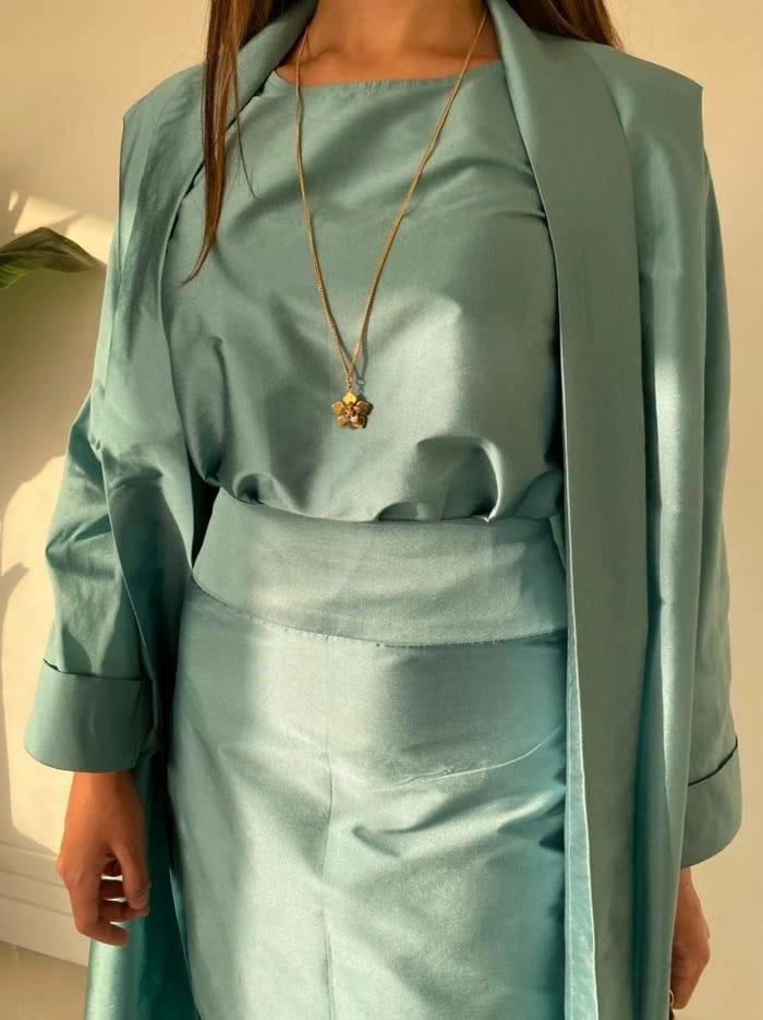 Ocean blue abaya set - 1