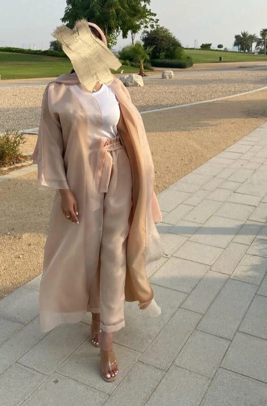 beige organza abaya and trousers - 1