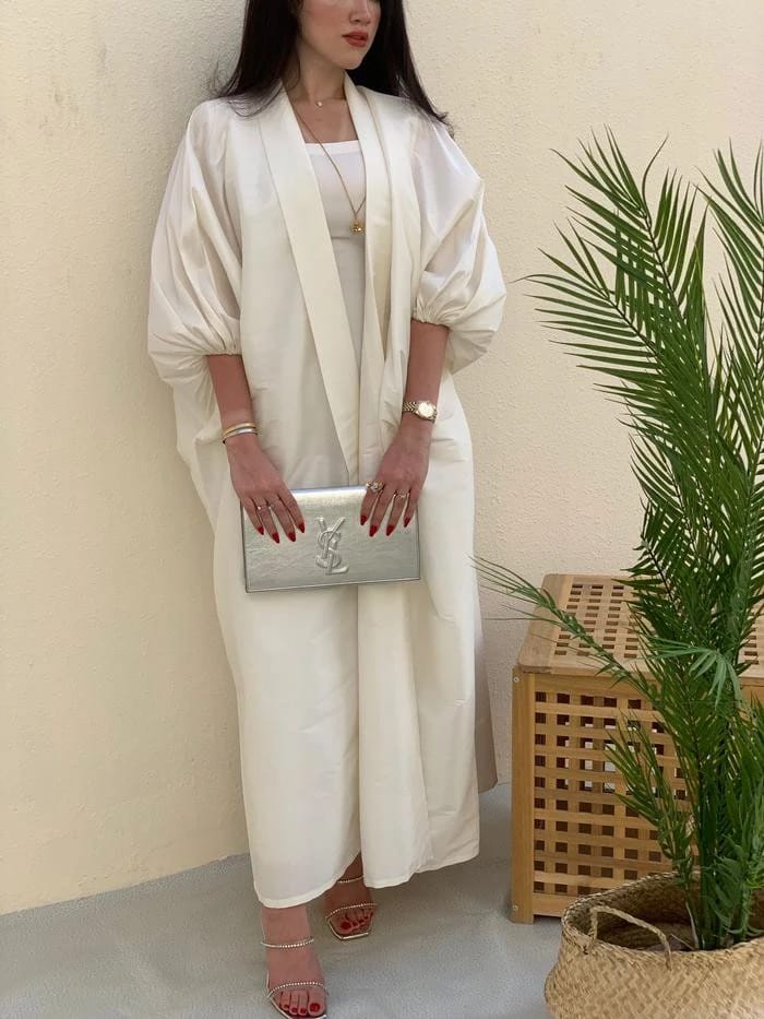 Puffy sleeves dress abaya "off-white" - 1