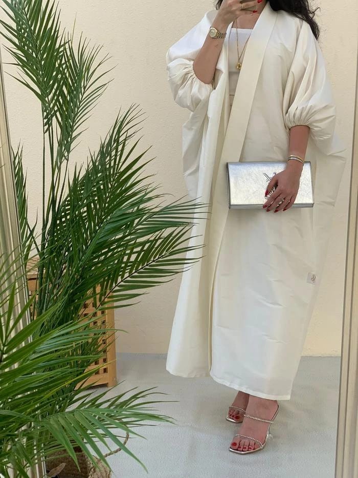 Puffy sleeves dress abaya "off-white" - 2