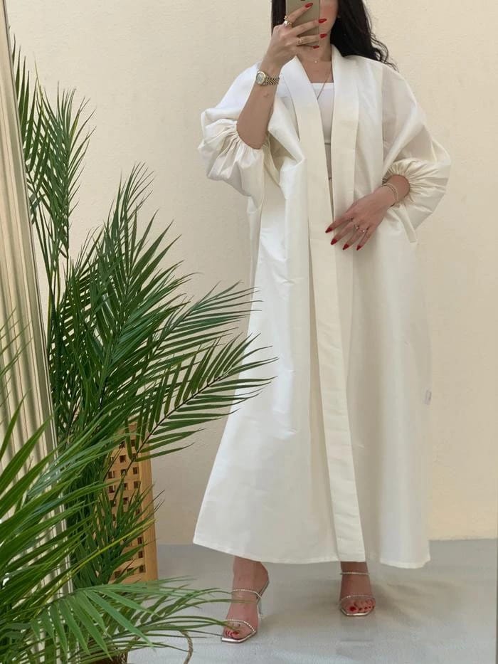 Puffy sleeves dress abaya "off-white" - 3