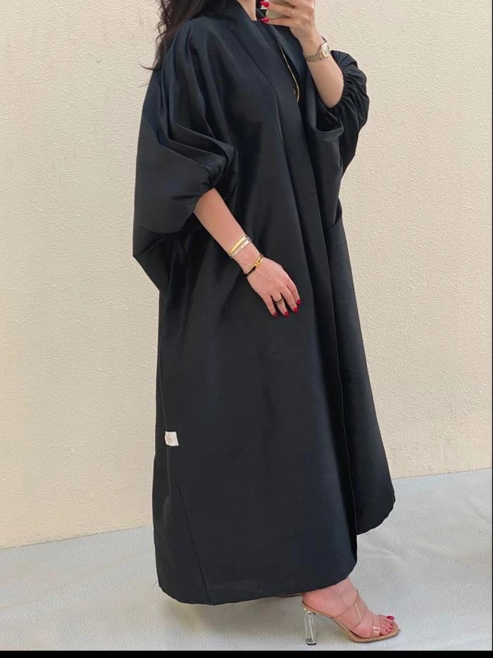 Puffy sleeves dress abaya "black" - 1