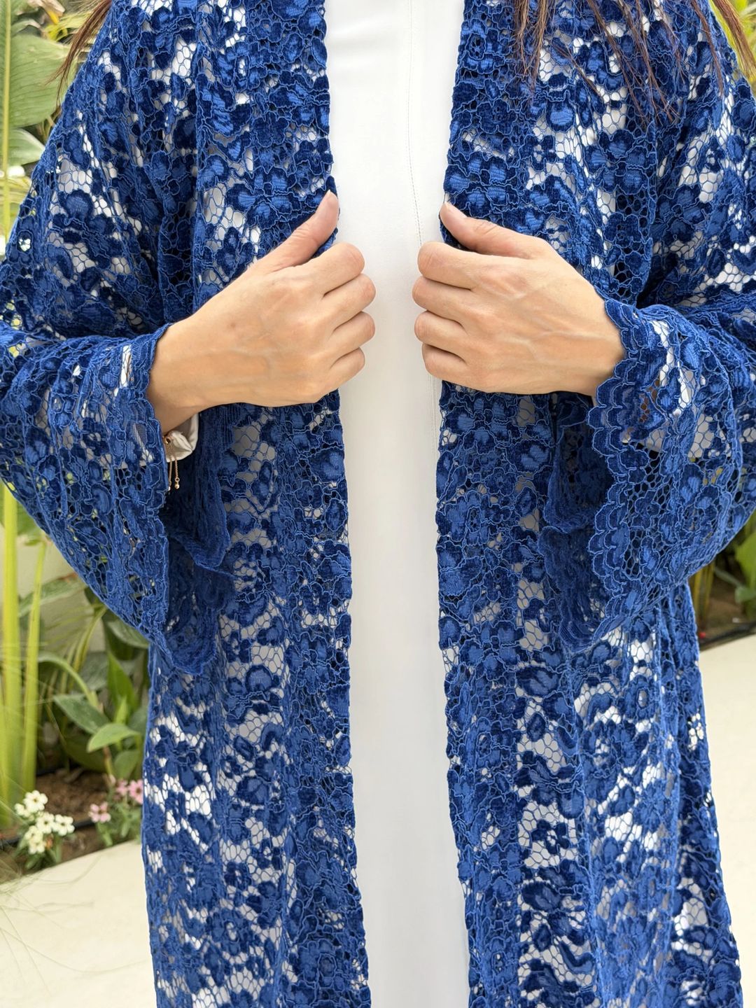 Layla velvet lace abaya - blue - 1