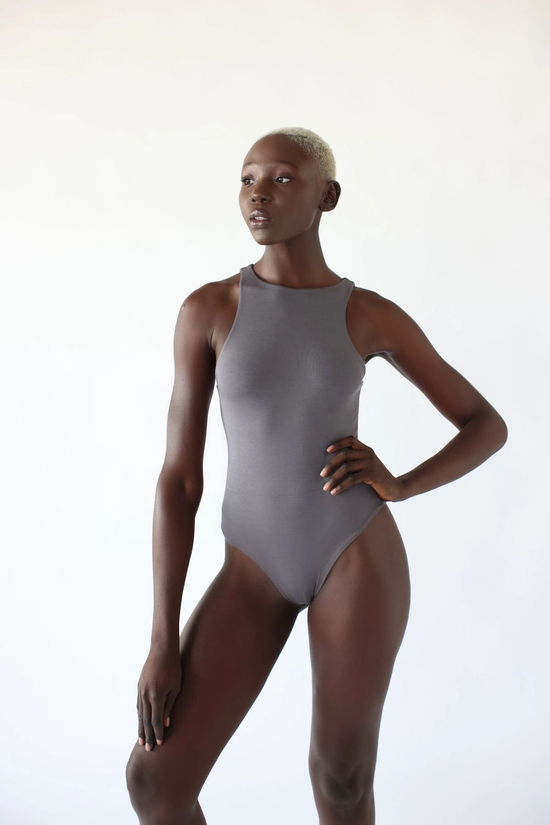 High Neck Bodysuit grey cotton - 1