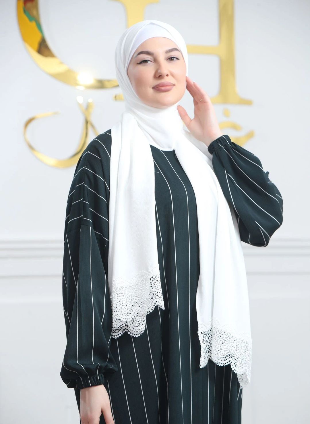 fursan striped white scarf  prayer clothes - 5
