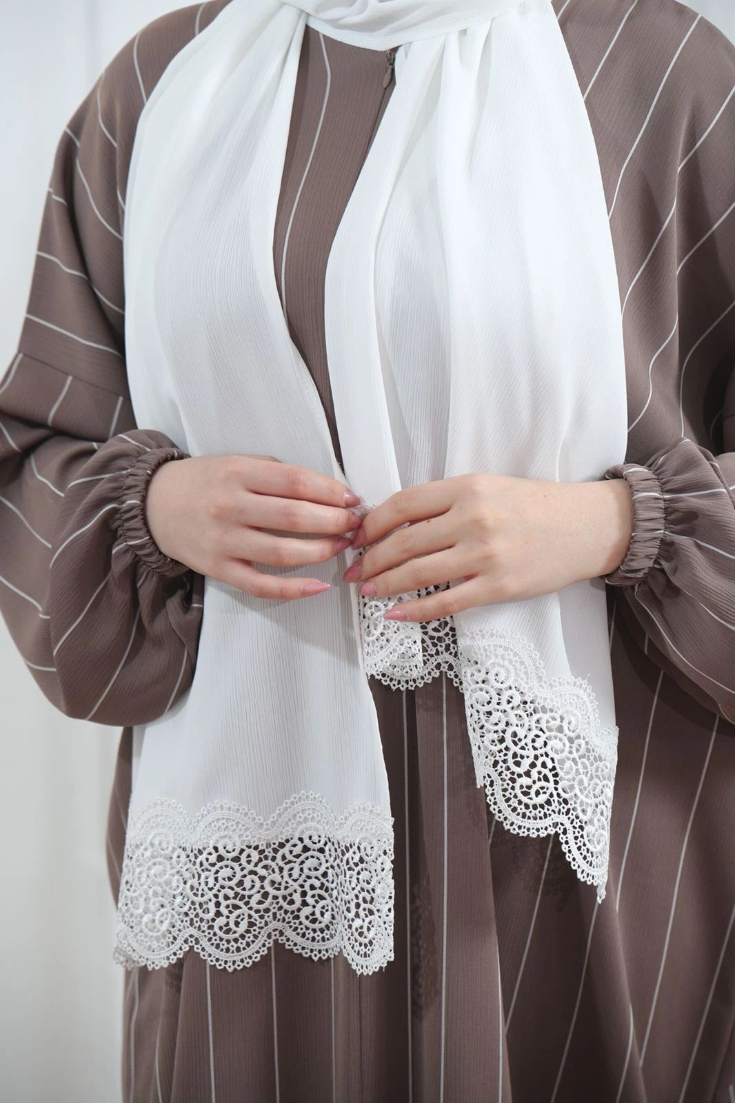 fursan striped white scarf  prayer clothes - 3