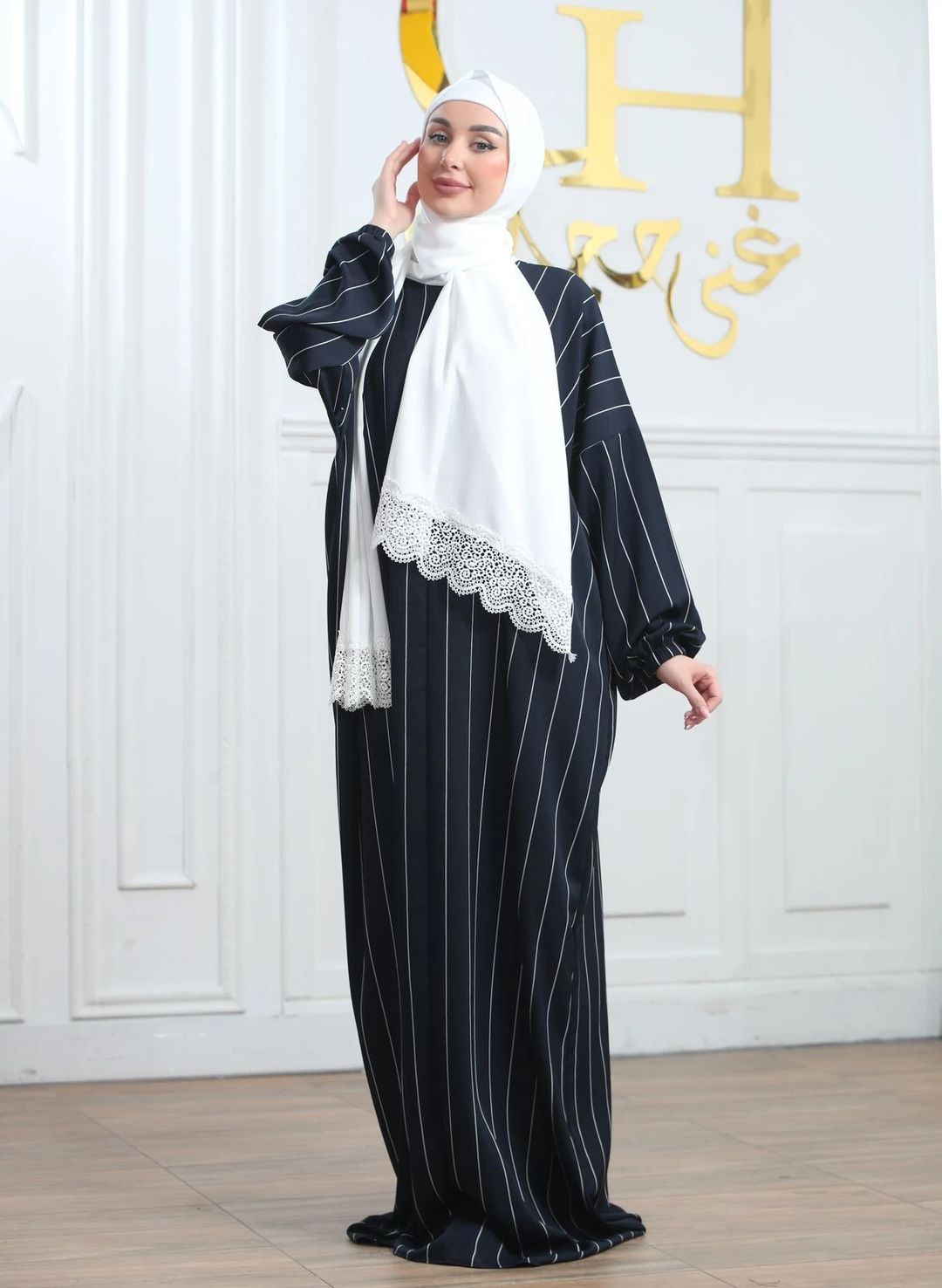 fursan striped white scarf  prayer clothes - 8