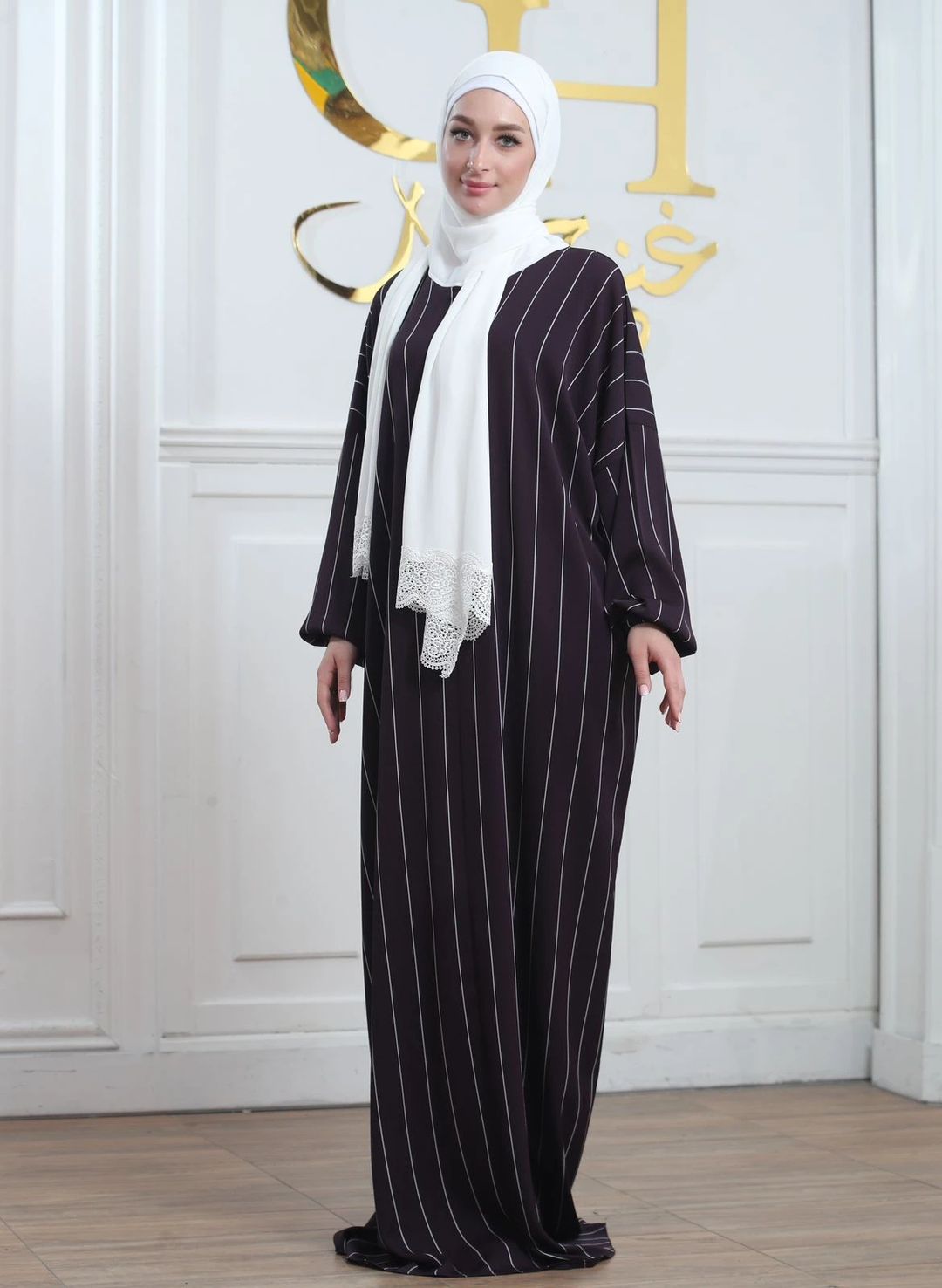 fursan striped white scarf  prayer clothes - 10