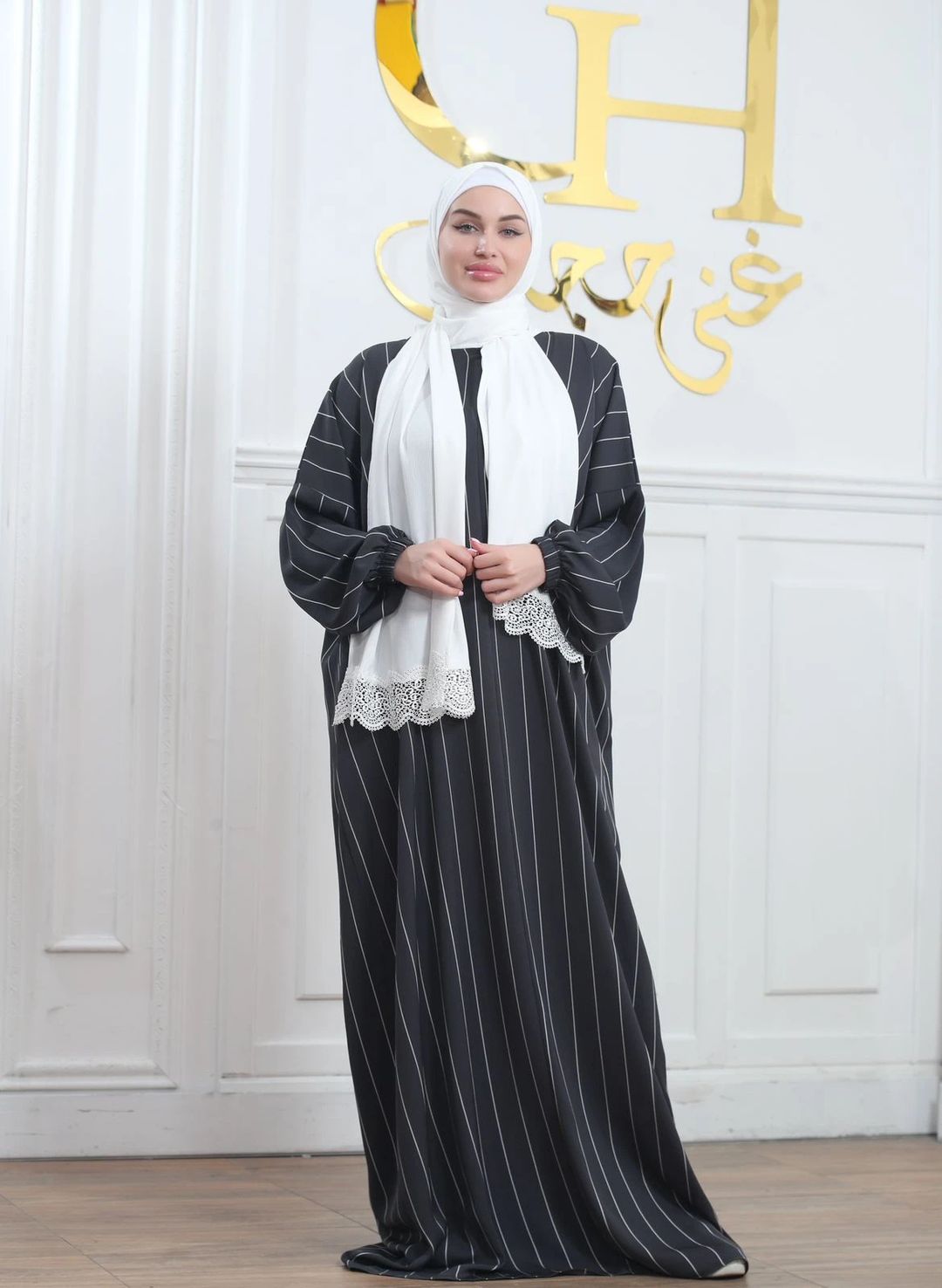 fursan striped white scarf  prayer clothes - 7