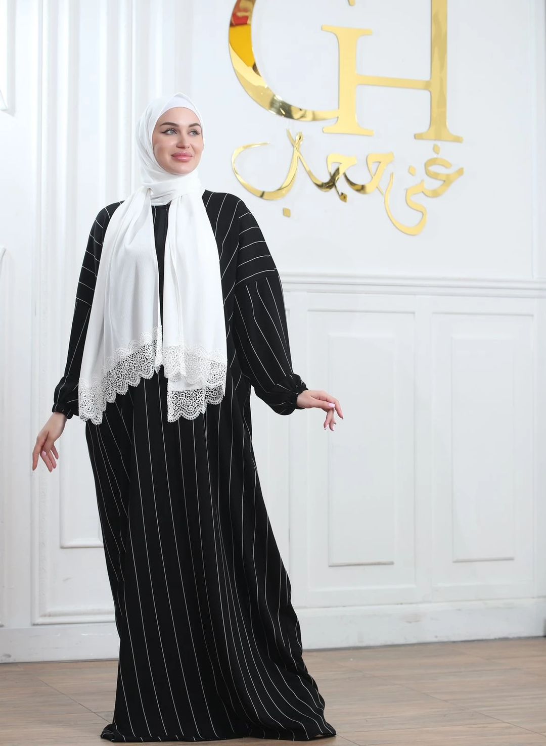 fursan striped white scarf  prayer clothes - 12