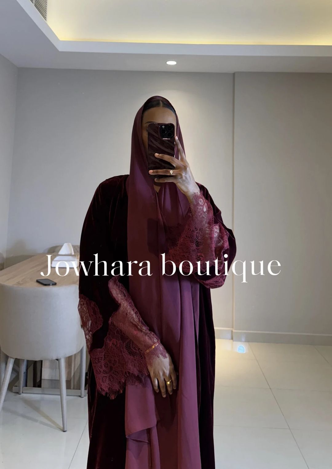 Idil velvet abaya with lace - 8