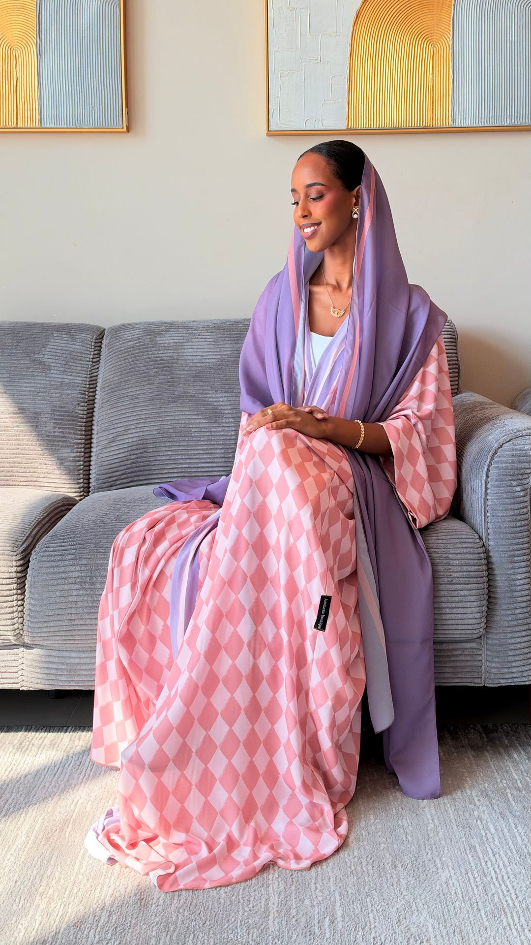 JB Printed abaya pink - 2