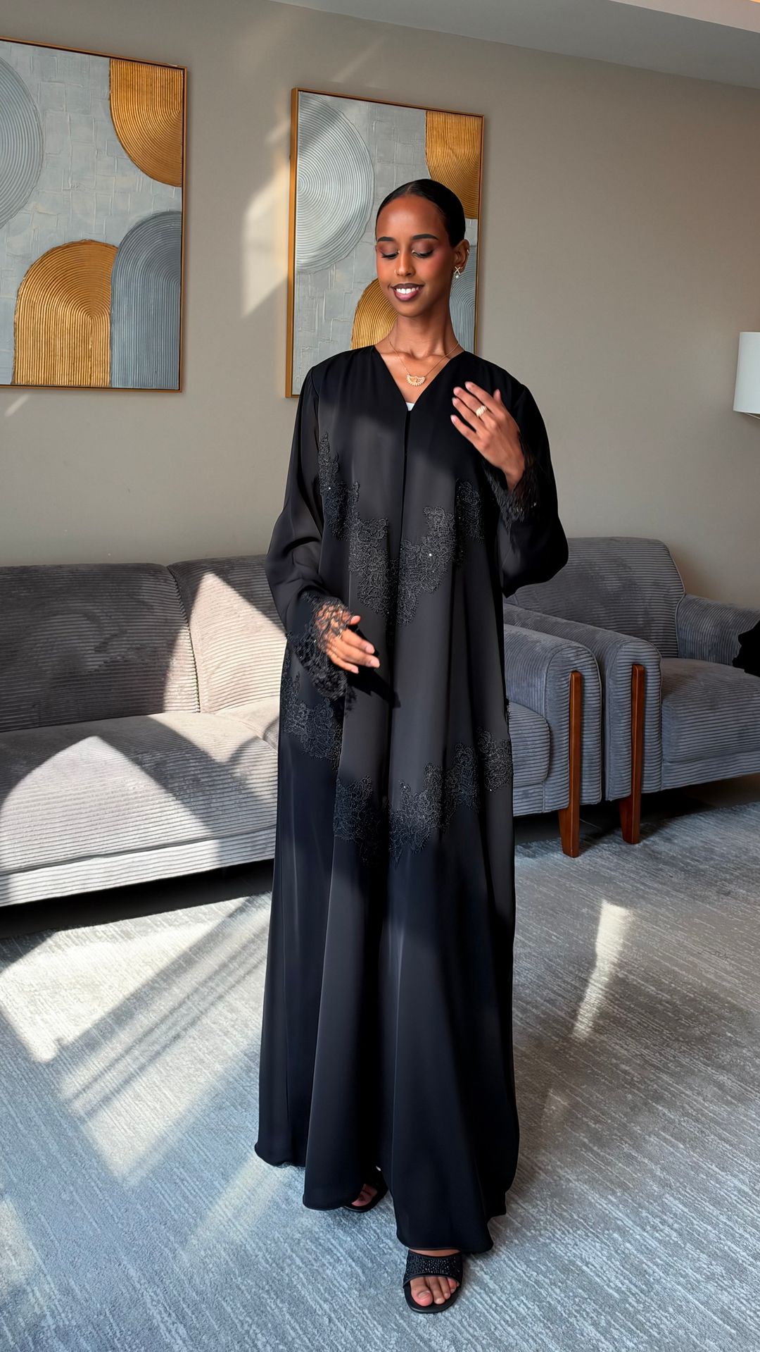 ayah lace abaya black - 2