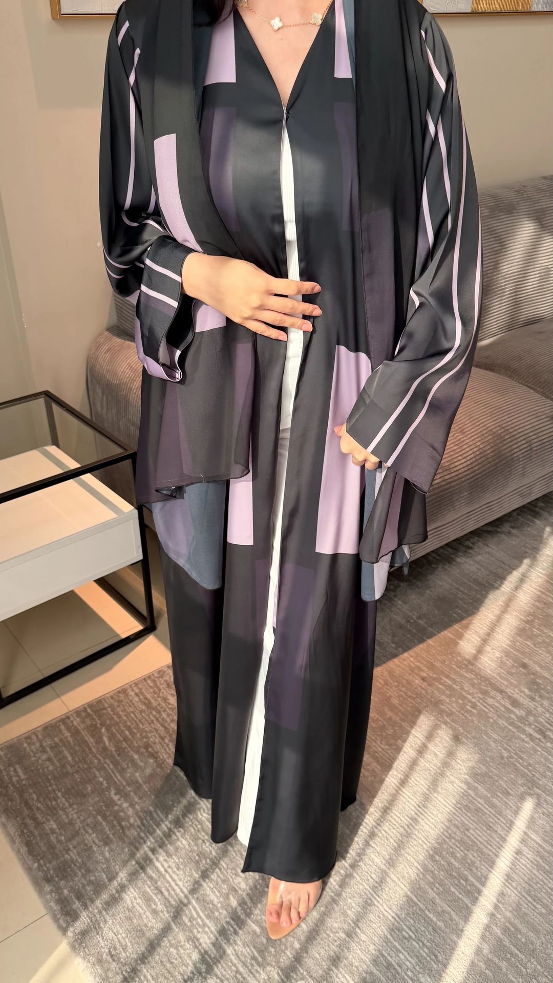 Violet Printed Abaya - 2