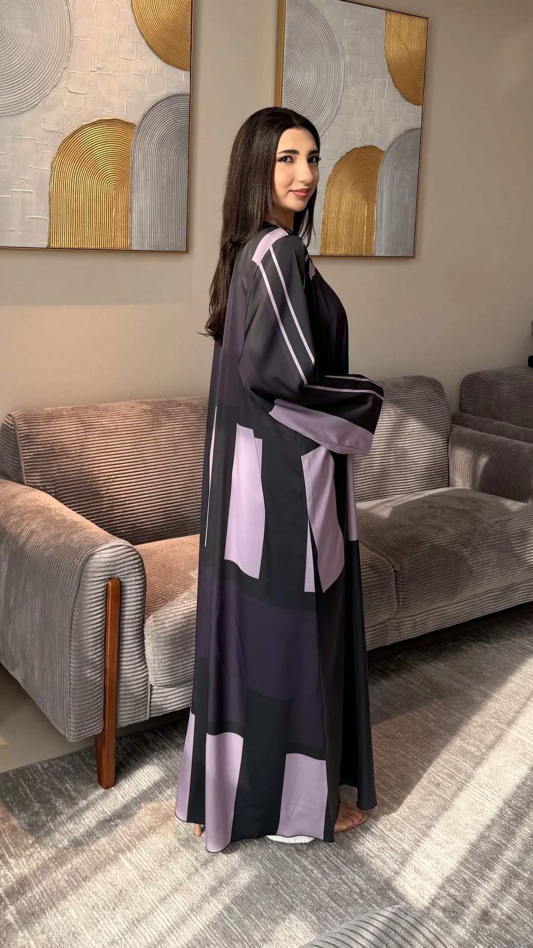 Violet Printed Abaya - 4